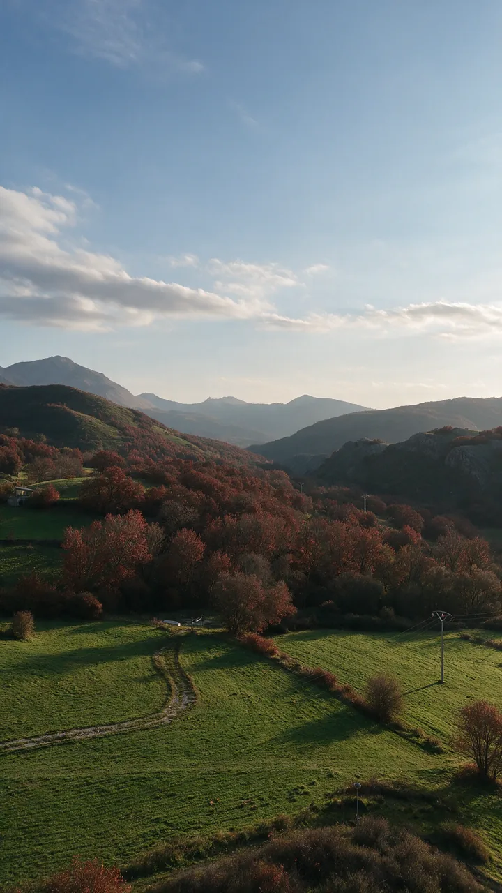 El Valle de Vegacervera en otoño, vista vertical hacia la montaña central de León